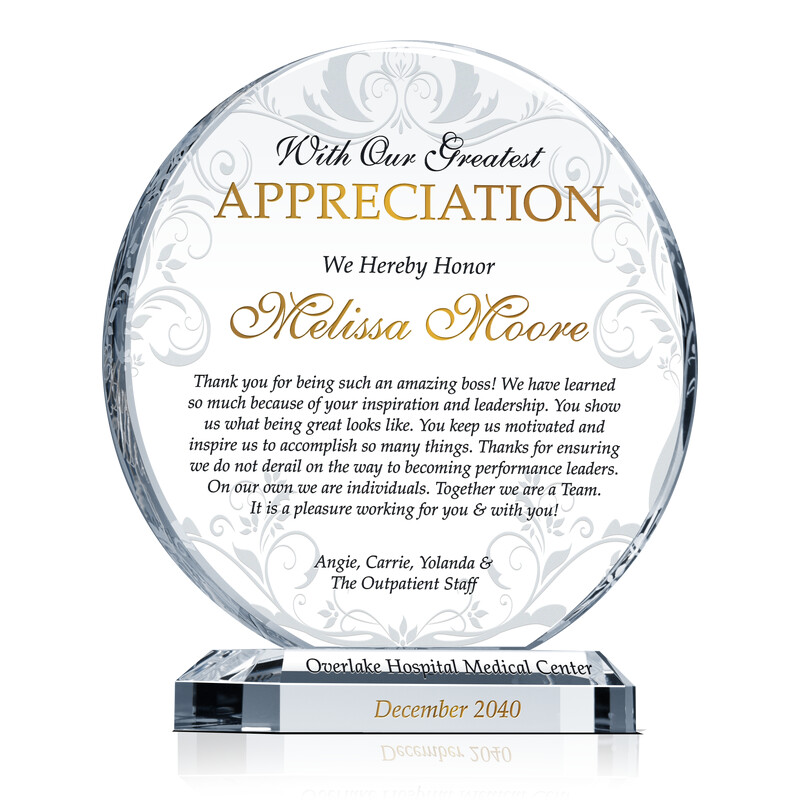 Boss Appreciation Gift Idea - Wording Sample by Crystal Central