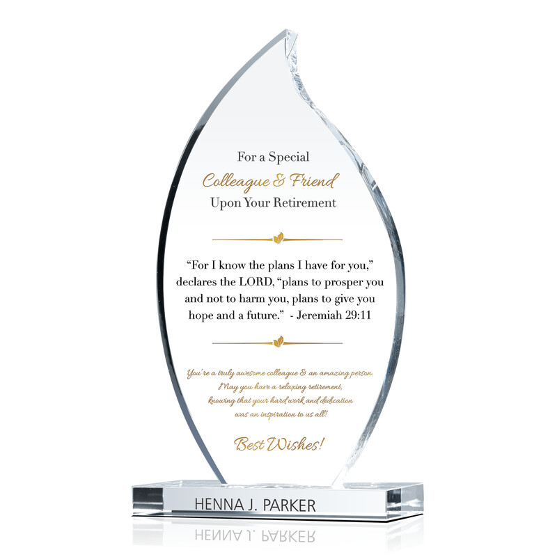 Flame Crystal Christian Retirement Gift Plaque