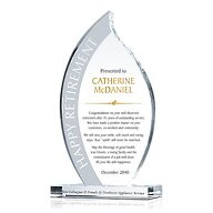 Flame Shaped Crystal Retirement Award Plaque